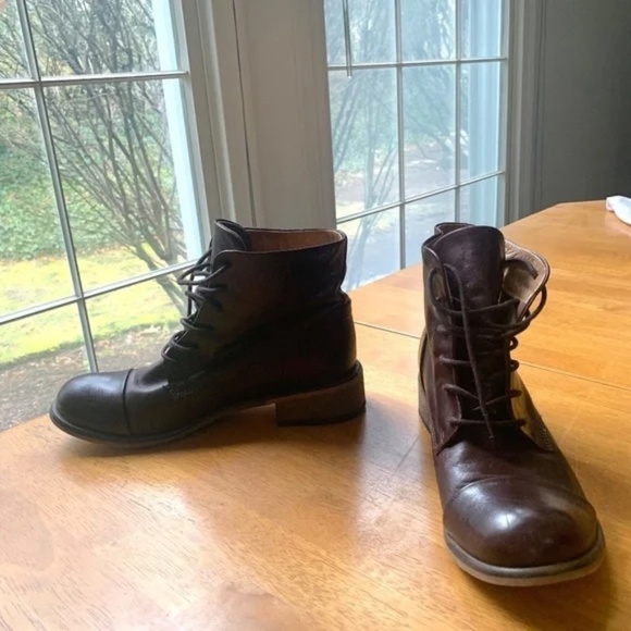 Creator Ankle Leather Booties Boho Chic Brown Lace Up Boots Shoes, Size 38 - Picture 5 of 9